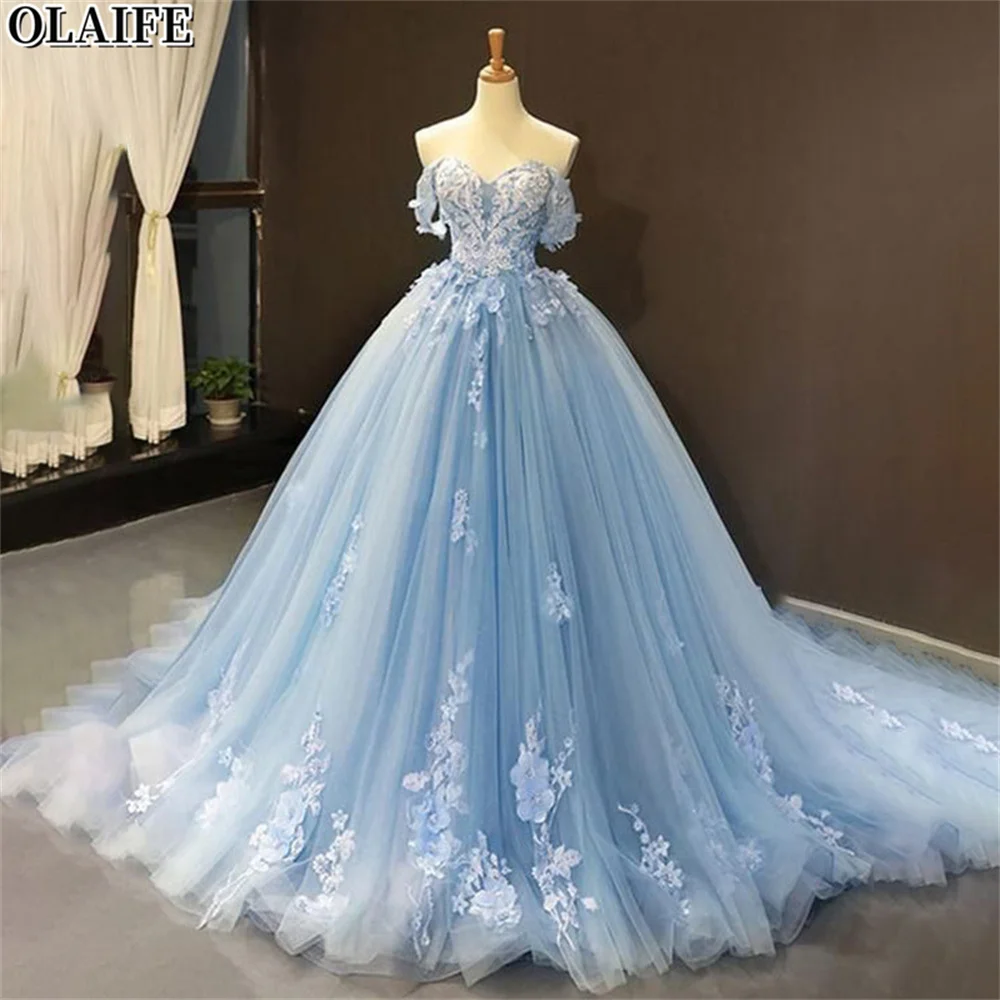 Women's Ball Gown Tulle Lace Sweetheart Sweep Train Long Prom Dresse vestidos para eventos especial  فساتين حفلة موسيقيةes