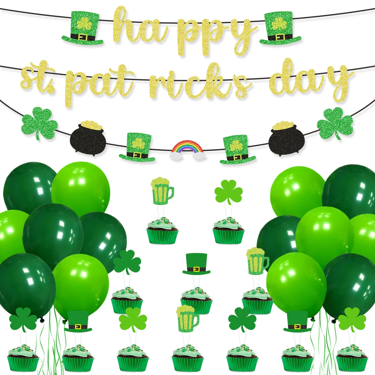 

Saint Patrick's Day Theme Party Banner Windows Sticker Clover Silicone Wristbands Necklace Decoration