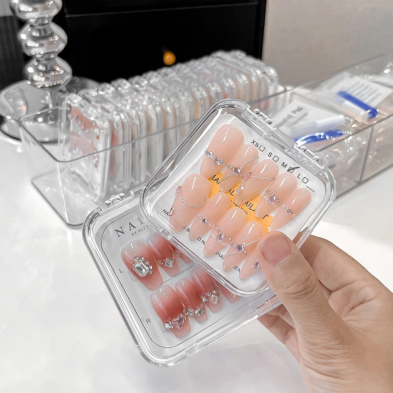 1/3 Grid Nail Art Storage Box Transparent False Nail Tips Display Case Dustproof Organizer Empty Press On Nail Showing Holder