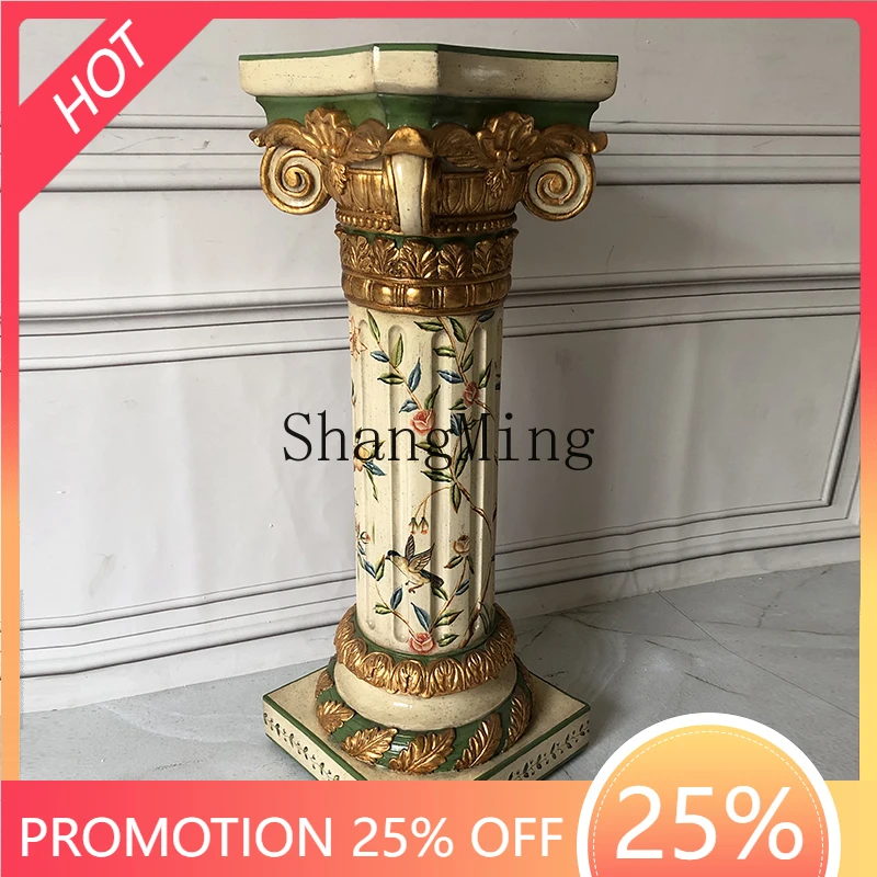 

SM flower table Roman column hand-painted gold-painted carved flower pot shelf corner decorative sculpture table