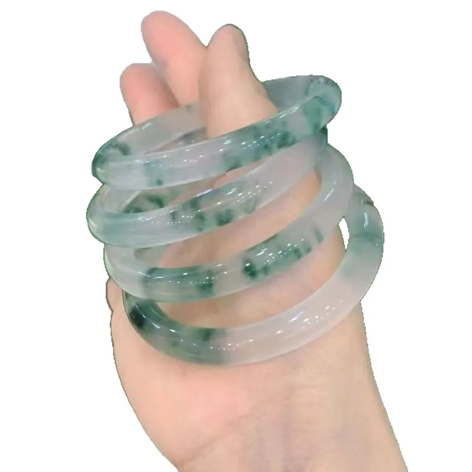 المنتجات المعتمدة الجليد الطبيعي النقي ثلاثة أقسام العائمة زهرة خضراء الكوارتز اليشم سوار الزمرد اللون الإسورة للنساء #5