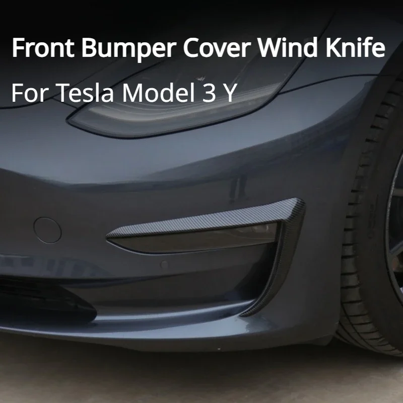 Coperchio paraurti anteriore coltello a vento per Tesla Model 3 Y ABS nero lucido fendinebbia Trim Carbon Look Blade Trim Light sopracciglio