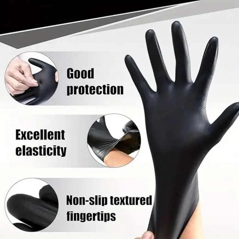 100-200PCS Black Nitrile Gloves Disposable Powder Free Household Cleaning Gloves for Kitchen Beauty Salon Tattoo Working Gloves