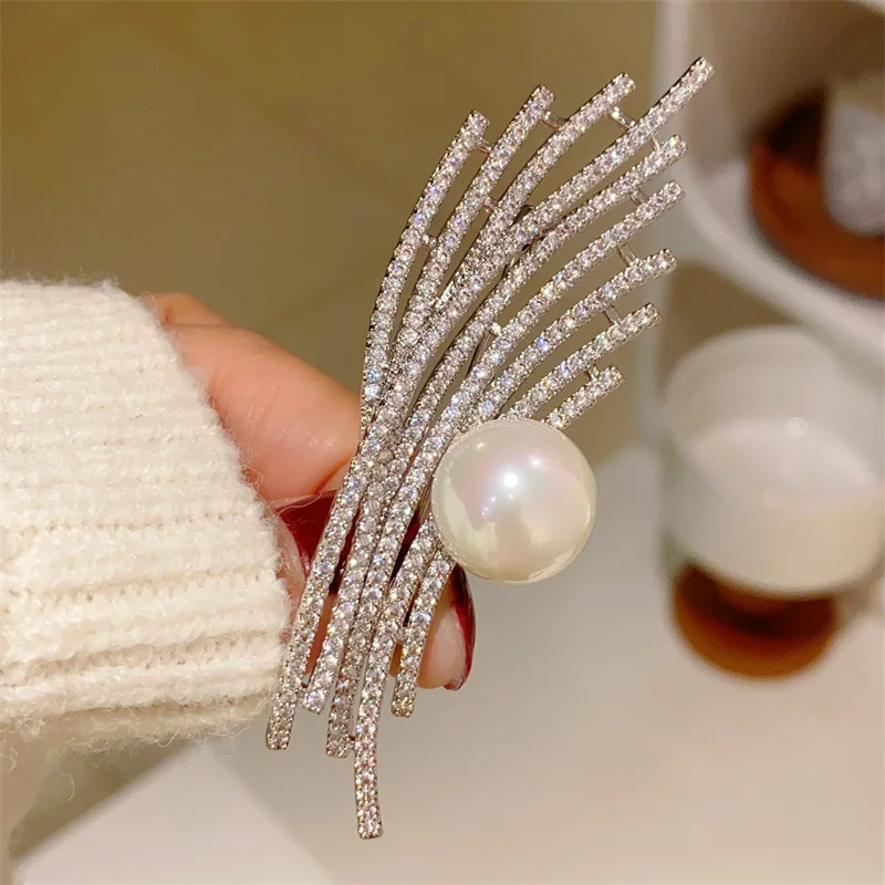 Bright Retro Meteor Galaxy Pearl Brooches for Men and Women Elegant Geometric Lines Pin Temperament Accessories Holiday Gift