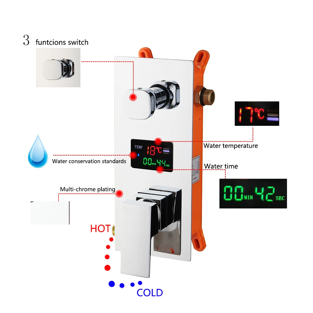 Imagem -02 - Kemaidi-conjunto de Torneira do Chuveiro do Banheiro Temperatura Multifuncional Sistema de Chuveiro com Display Digital Torneira Misturadora com Jatos de Massagem Corporal