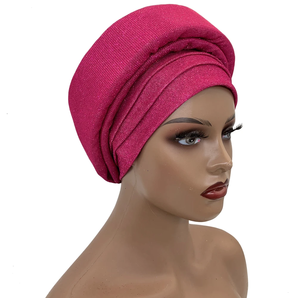 2023 glitzert plissierte Frauen Turban Kappe elegante afrikanische Auto Gele Headtie weibliche Kopf wickel Nigeria Party Kopf bedeckung Turbante