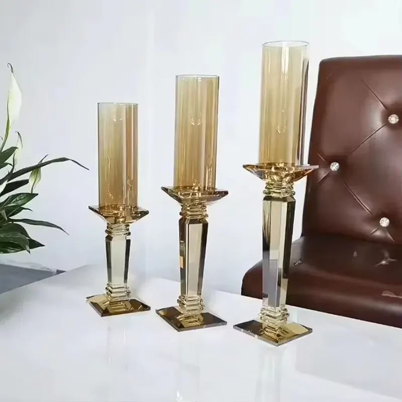 Set of 3 Crystal Glass Candle Holder Long Stem Candle Holder Stand for Wedding Decoration
