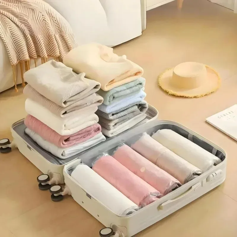 حقيبة ضغط للسفر ملفوفة يدويًا وقابلة لإعادة الاستخدام لتخزين الملابس ومناسبة للأمتعة والملابس الرحلات البحرية الأساسية