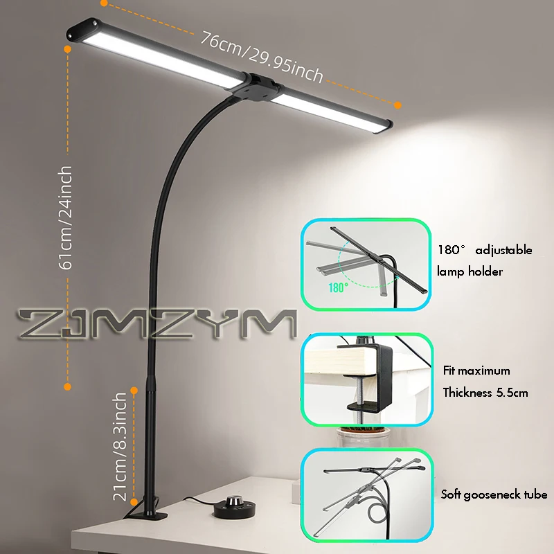 LED Table Lamp Student Eye-Protection Rotary Dial Control Goose Neck Foldable Book Clip Light For Study Reading Office Computer