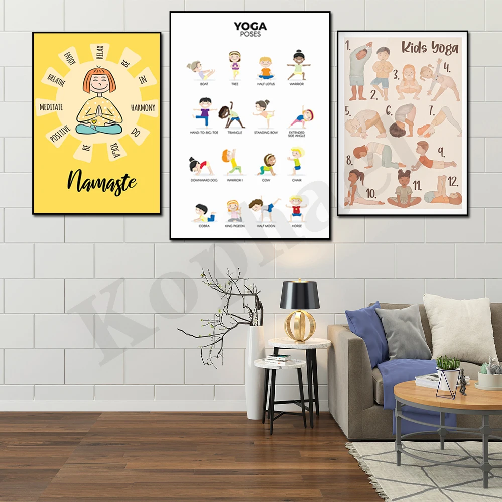 Children's Yoga Poses. Yoga Namaste. Kindergarten Basic Education Learning. Home School Classroom Decoration Poster
