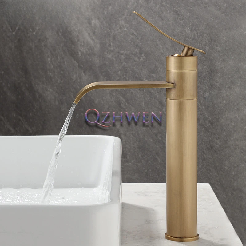 Antique Copper Washbasin Faucet Bathroom Cabinet Sink Tap Basin Hot and Cold Waterfall Faucet with 60cm Soft Pipe