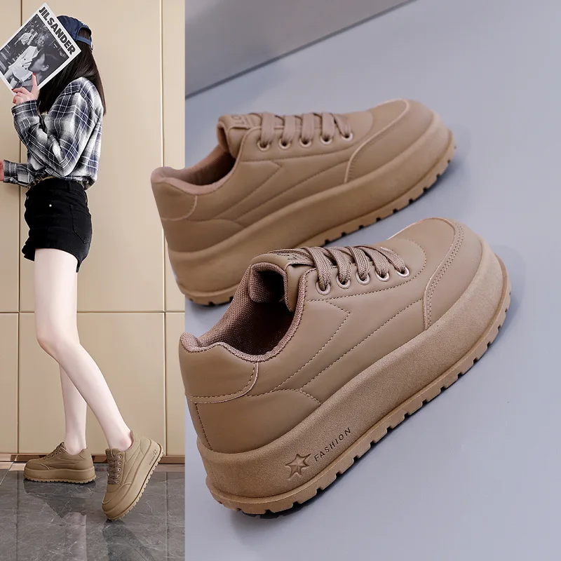 

Ladies Vulcanized Shoes Fashionable New Style Versatile Thick Sole Raised Soft Sole Anti Slip Sports and Leisure Shoes