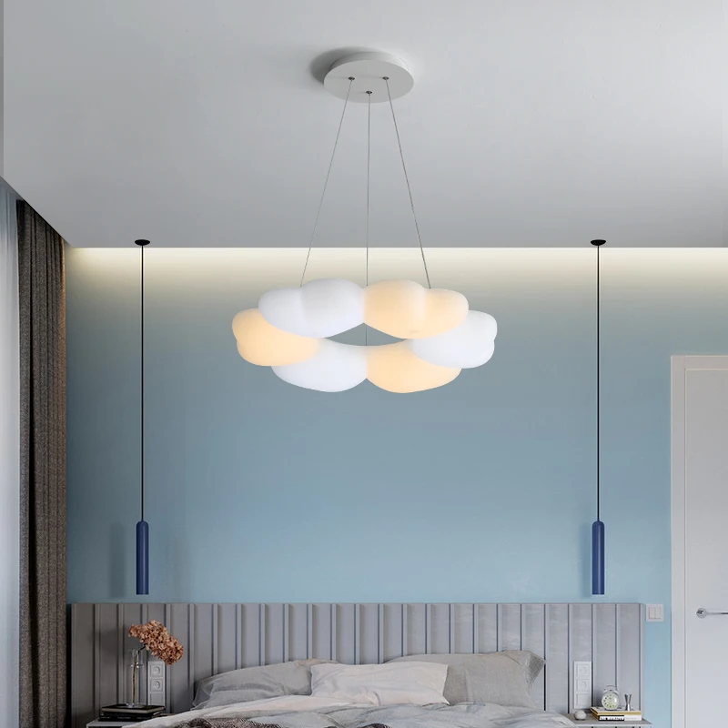 

Nordic Girl Petal Chandelier Lamp Warm And Romantic Bedroom INS Wind New Light Luxury Master Bedroom Cloud Fixtures Dimmable