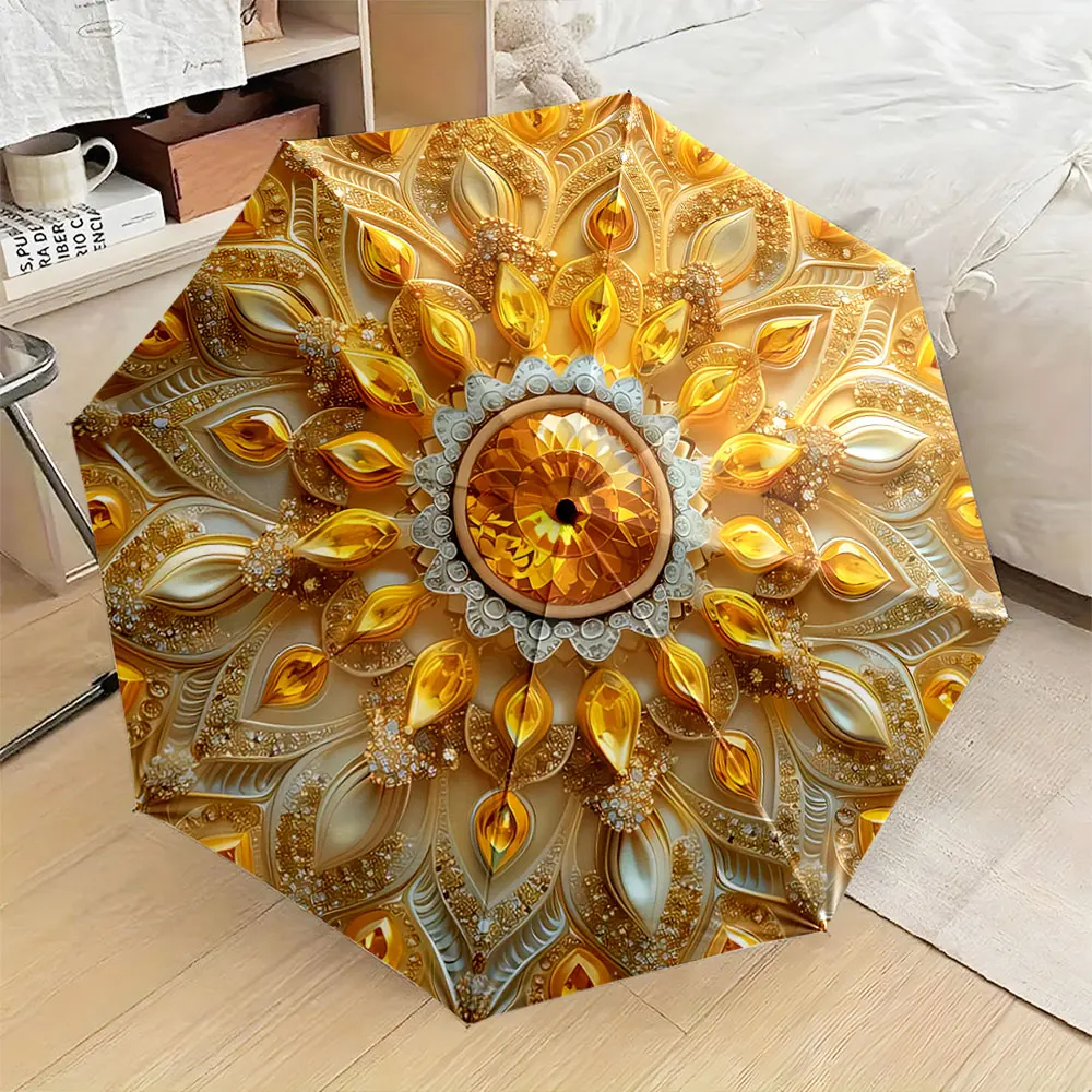 Golden Mandala Pattern Decorative Umbrella Design portable waterproof sun rain umbrella for outdoor travel beach