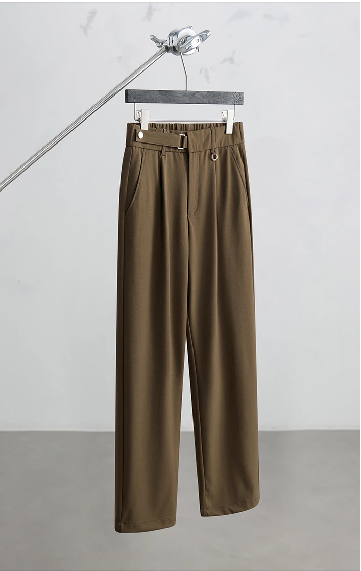 2025 Spring New Pocket Suit Pants Loose Comfort Straight Trousers Men's Solid Color Medium and High Waist Elastic Casual Pants