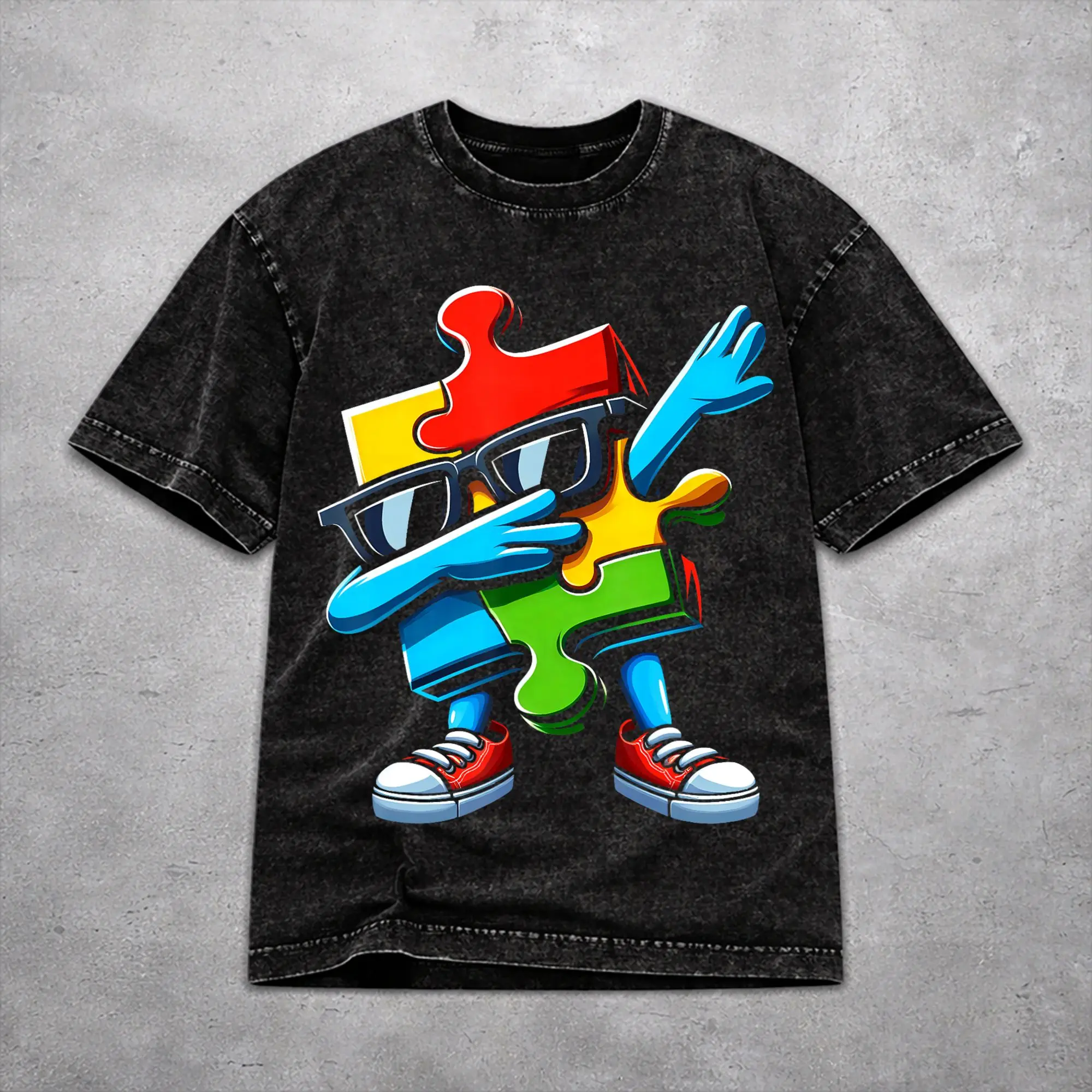 Retro Men Women Dabbing Puzzle Autism Awareness Tee Shirt Cotton Washed  T Shirts Apparel