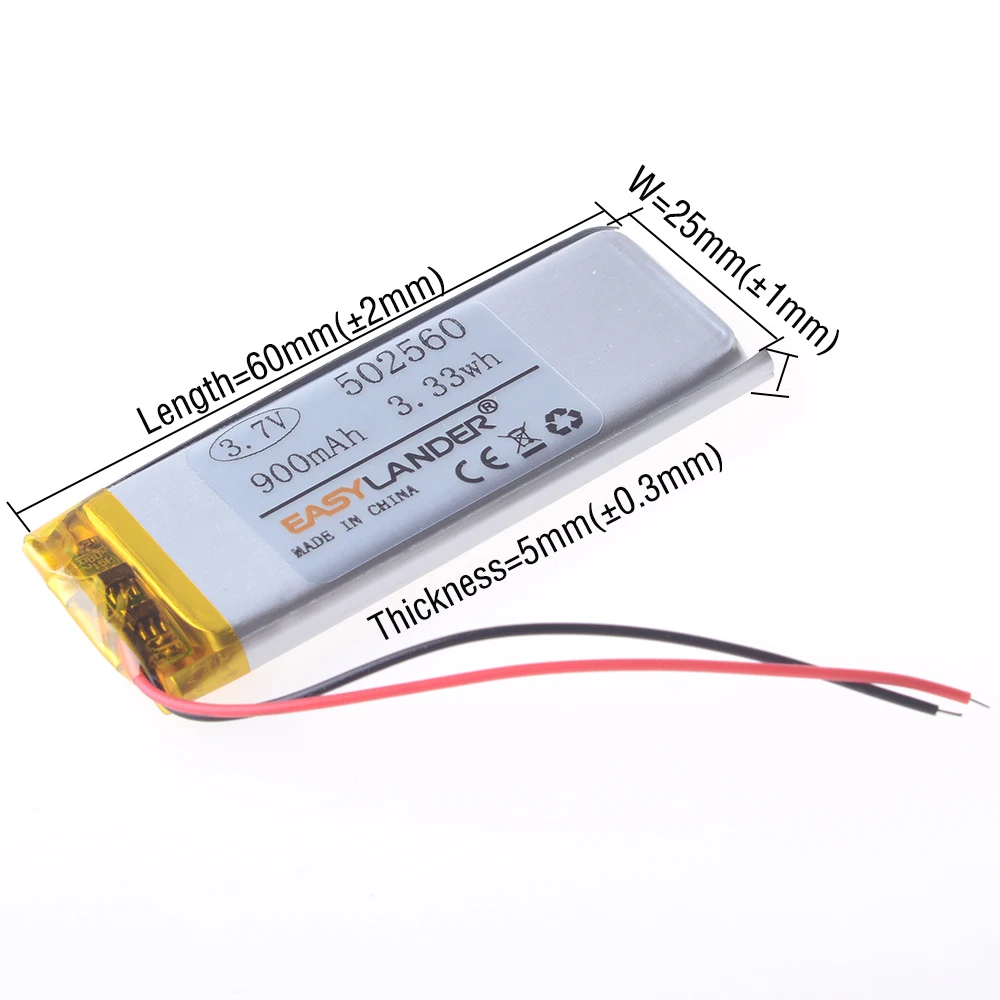 3.7V 502560 900mAh Rechargeable Li-ion Polymer Lithium Battery Lipo Batteries For Bluetooth headphones DVR recorder Registrar