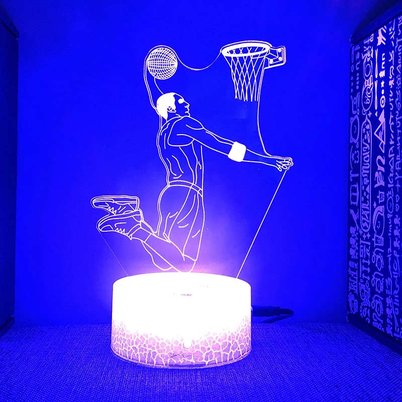 Basketball Shot Figure Night Lights Layups Rgb Rechargeable Touch Acrylic 3d Neon Lamp For Bedroom Bedside Table Kids Gift