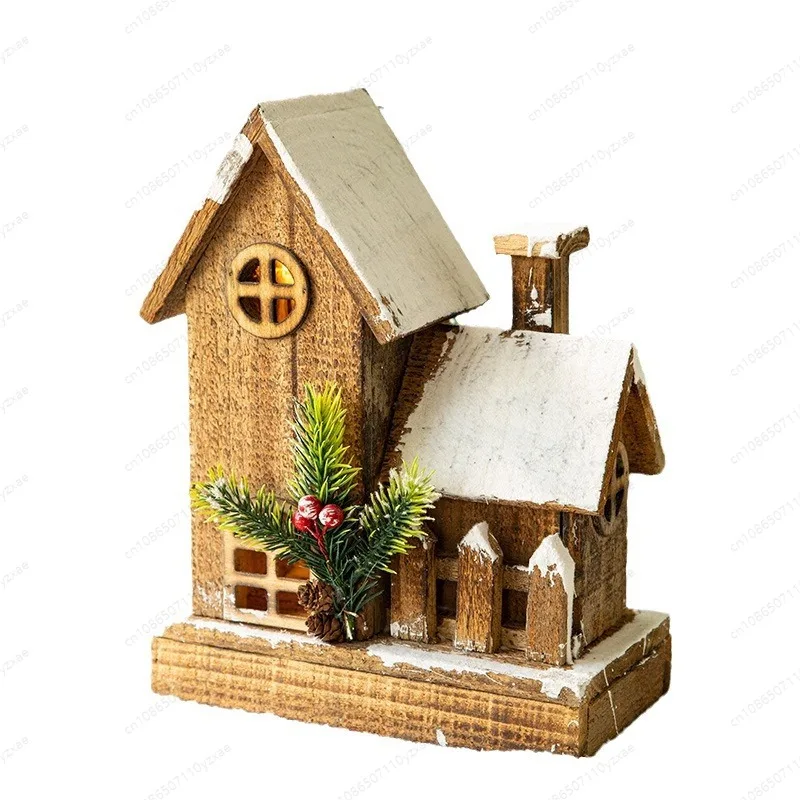 

Christmas creative wood snow house decorations, tabletop ornaments, shopping mall window scene layout