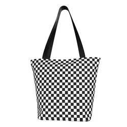 Borsa shopper quadrata retrò in bianco e nero Borsa a tracolla a scacchiera Donna Streetwear Borsa tote in poliestere Borse di design estetico