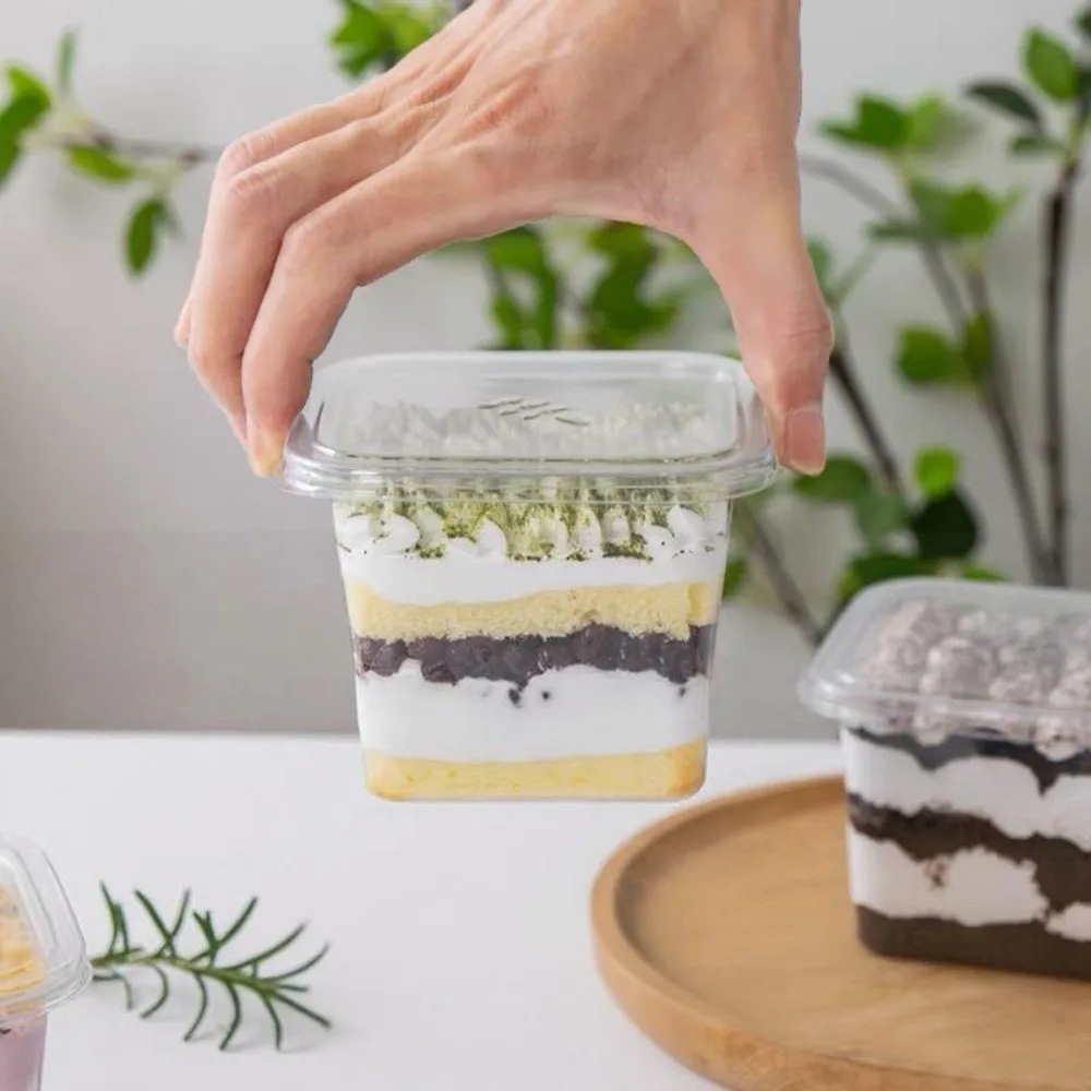 

50Pcs Disposable Mousse Dessert Box With Lid Cake Container Square Clear Plastic Cups Individually Packaged Portable