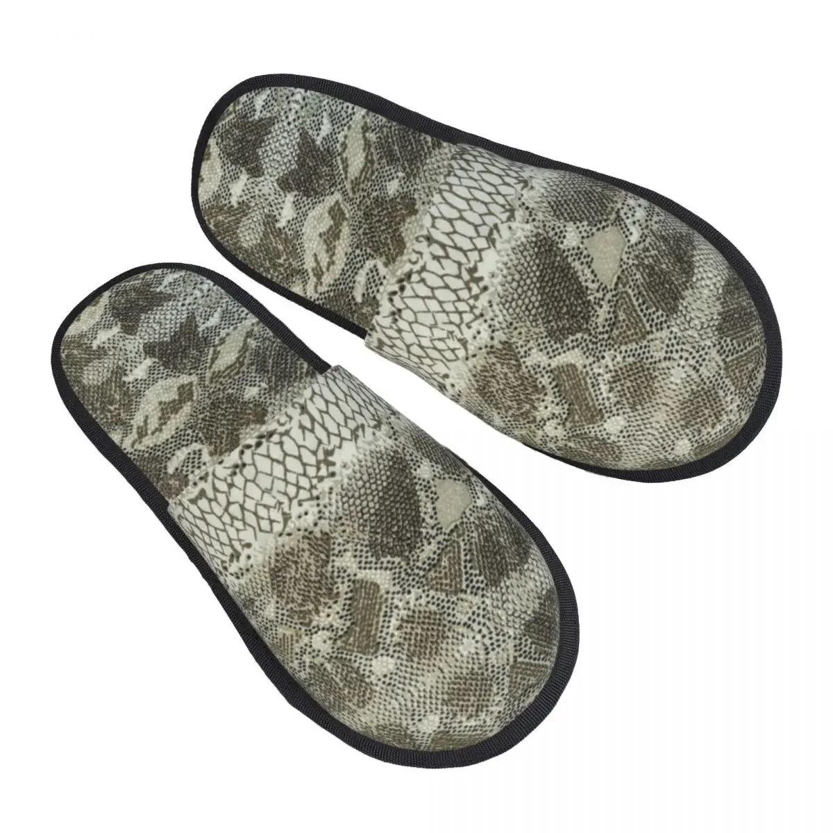 Winter Warm Women Men Plush Flat Indoor Slippers Striped Snake Leather Texture Furry Home Non-slip Shoes