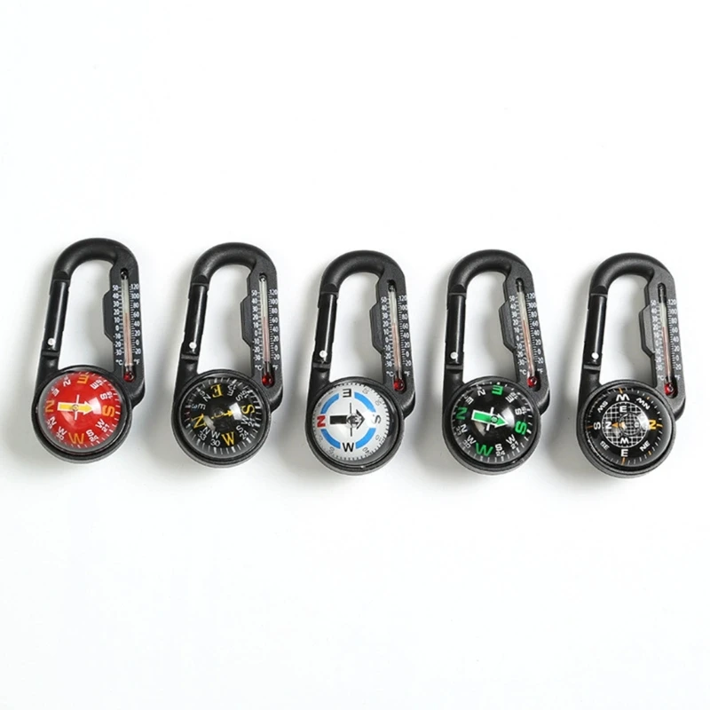 Mini Compass Carabiner Clip Convenient Outdoor Survival Tool with Built in Thermometer Pocket-Sized Waterproof keychain Y08E