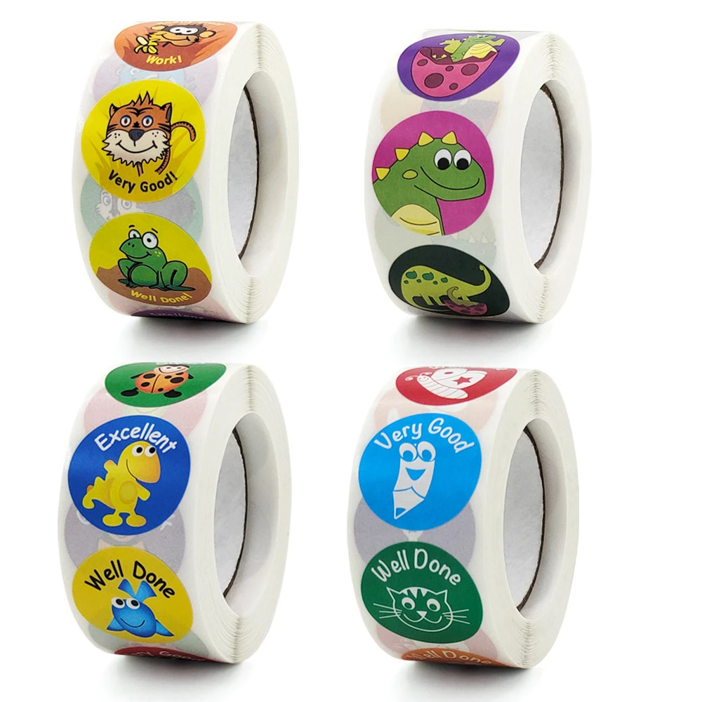 500 stks/rol 1 inch Cartoon Dier Kinderen Sticker Label Dank U Leuke Speelgoed Spel Sticker DIY Gift Afdichting label Decoratie 