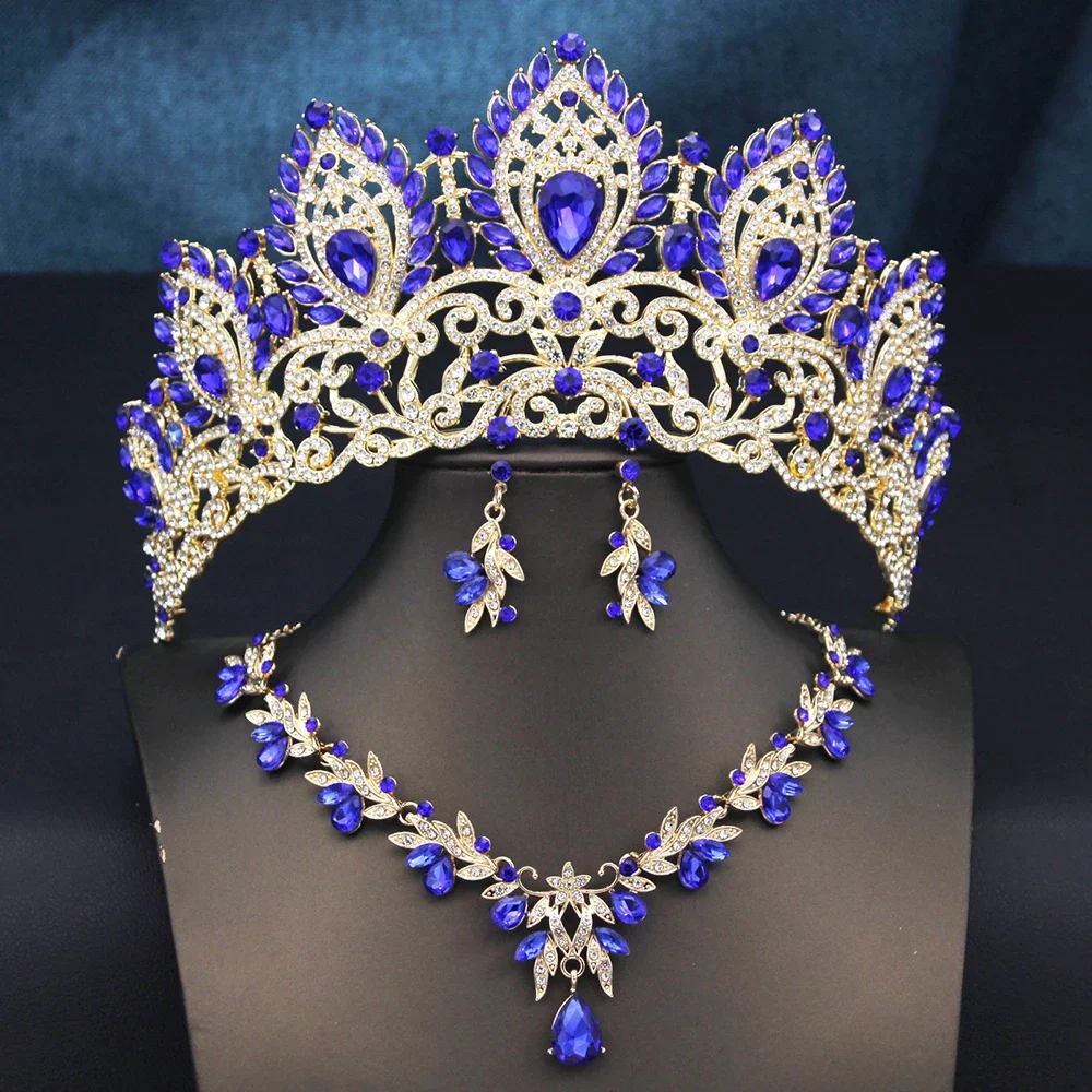11 Colors Bridal Jewelry Sets Tiaras and necklace earrings for Women Brides Wedding Crown Party Birthday Pageant Princess Gifts
