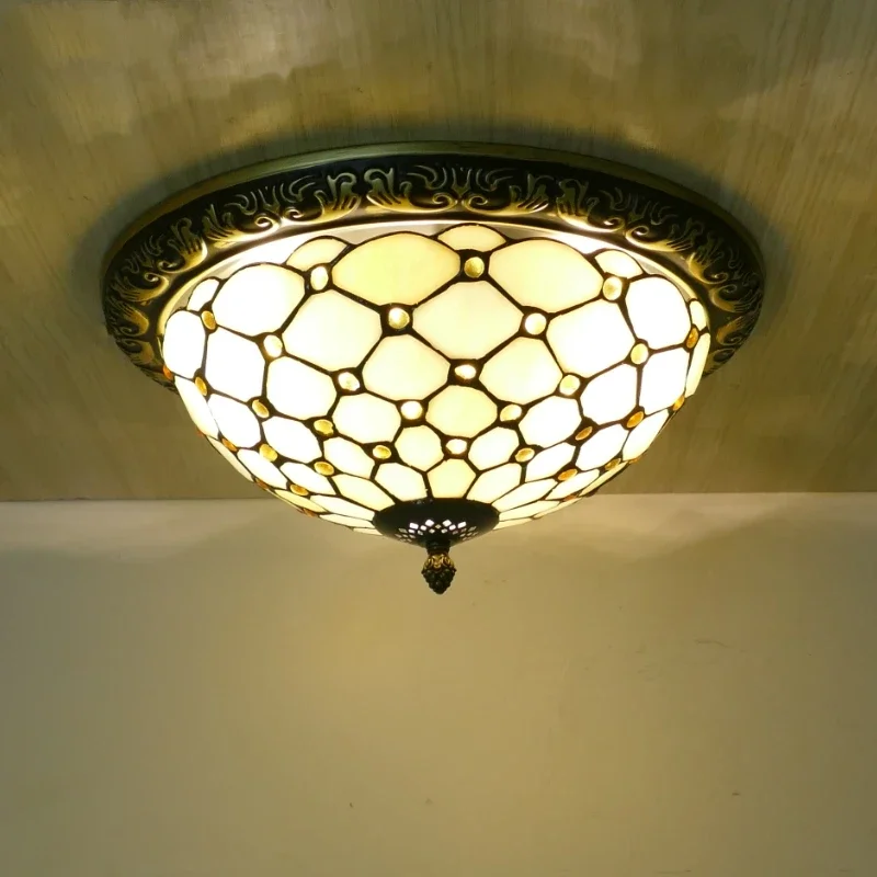 Turkish Retro Ceiling Lights Tiffany Lamps Vintage Circular Colored Glass Ceiling Hanging Lamp Living Room Bedroom Art Deco Lamp