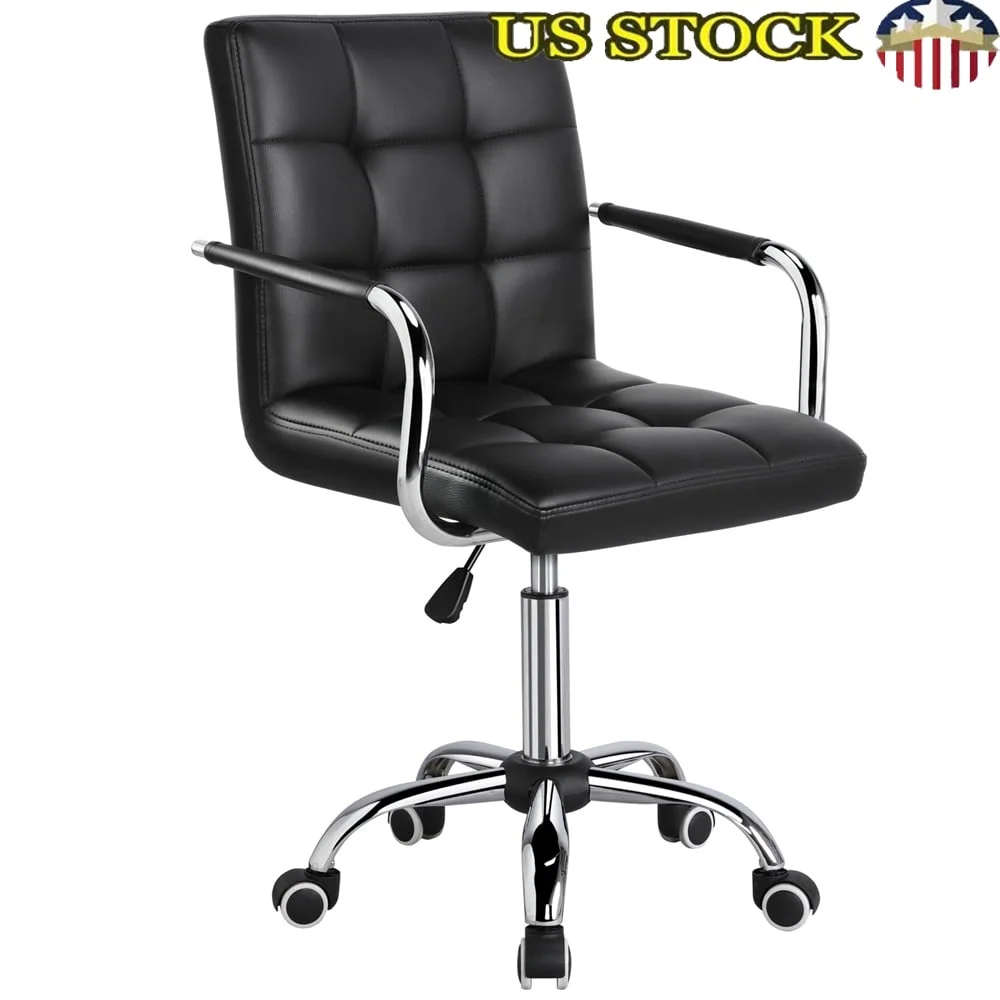 

Adjustable Faux Leather Office Chair with Wheels 360° Swivel Heavy Duty Base Noise Cancelling Casters Home and Office