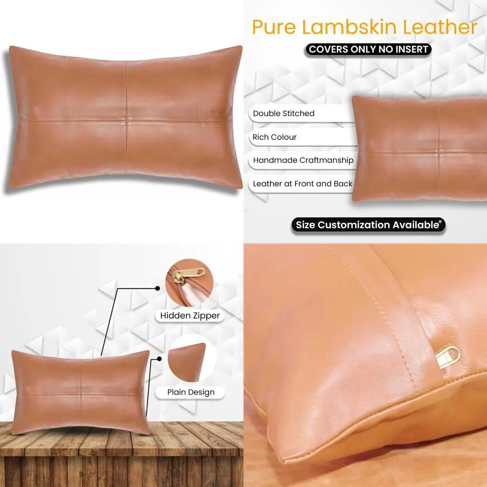 

100% Lambskin Leather Pillow Cover - Sofa Cushion Case - Decorative Throw Covers for Living Room & Bedroom - Premium Quality