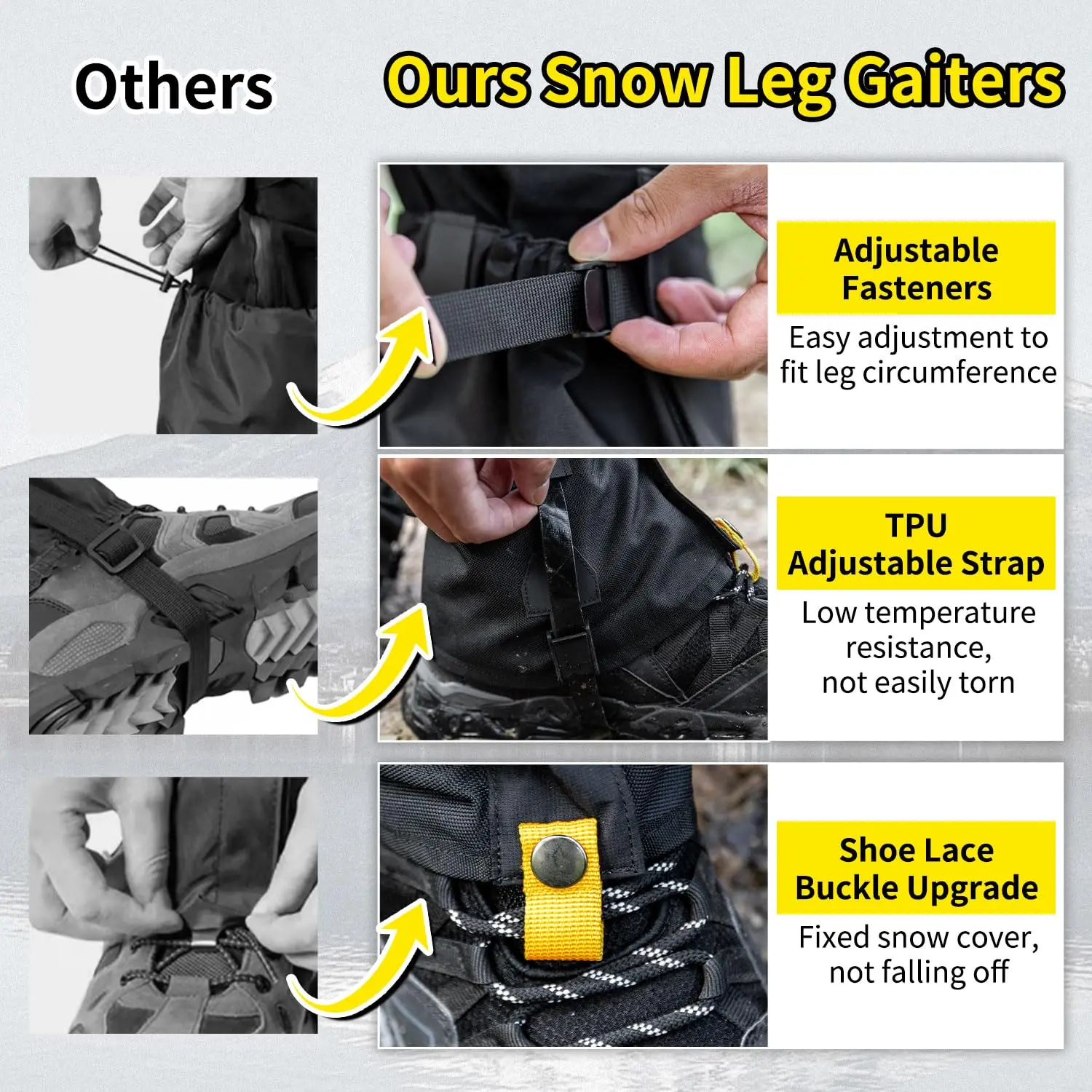 Polainas impermeables para nieve trekking, ajustables en botas - imagen 5