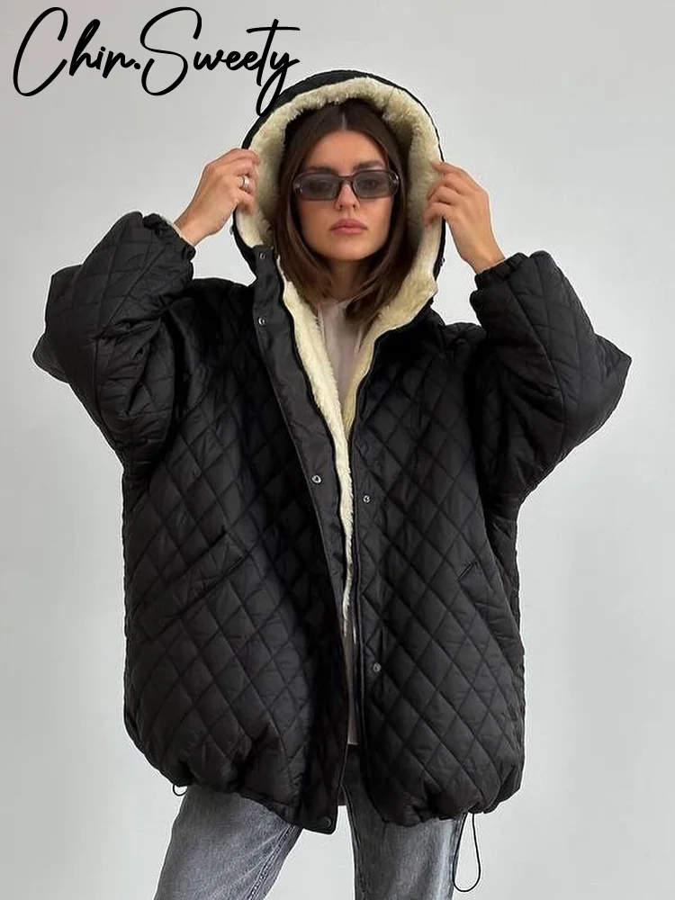 

Casual Stand Collar Lamb Wool Jacket Women Solid Long Sleeve Hoody Single Breasted Drawstring Coat 2025 Winter Lady Outwear New