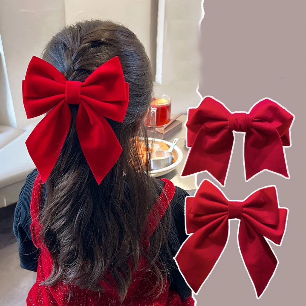 1 Stück modische Haarspangen mit roter Schleife, Stoffdesign, perfektes tägliches Haarstyling, sieht festliche Outfits aus, schickes, süßes Accessoire mit Erhöhung – Detail 3