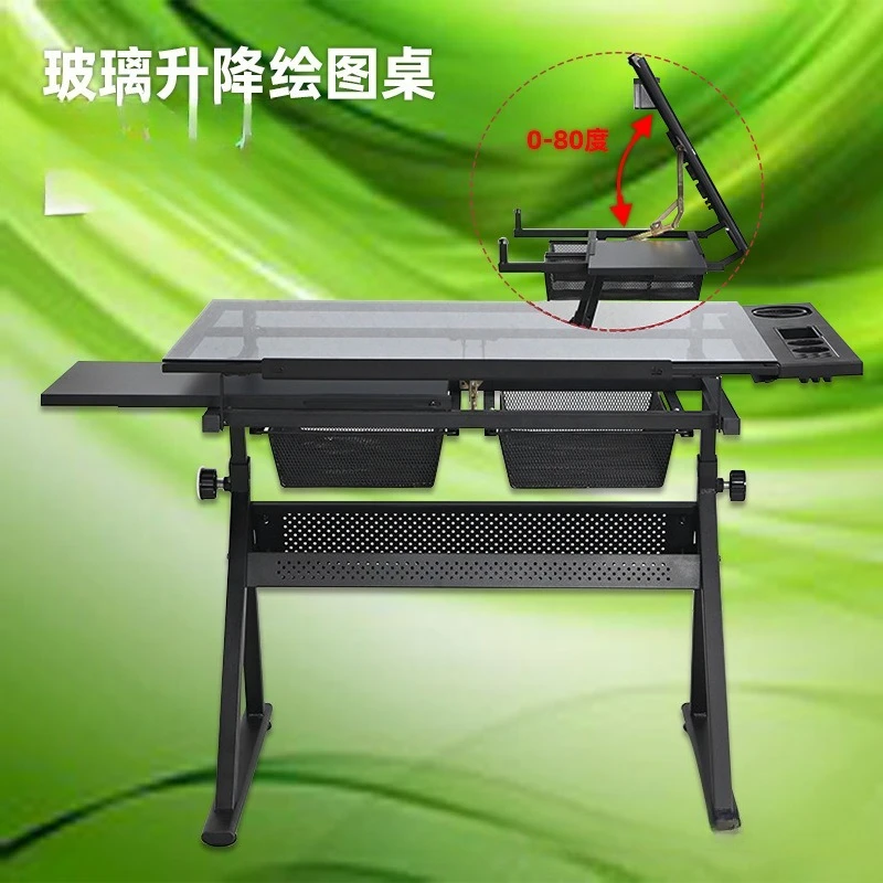 Tempered Glass Drawing Table Art Student Classroom Table Wood