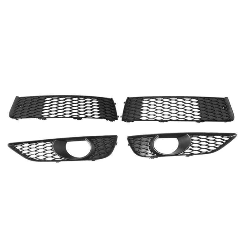 4Pcs Front Bumper Lower Upper Mesh Grille Fog Light Grill Bezel Cover for Audi Q7 S-Line N/S 2009-2014 4L0807697B