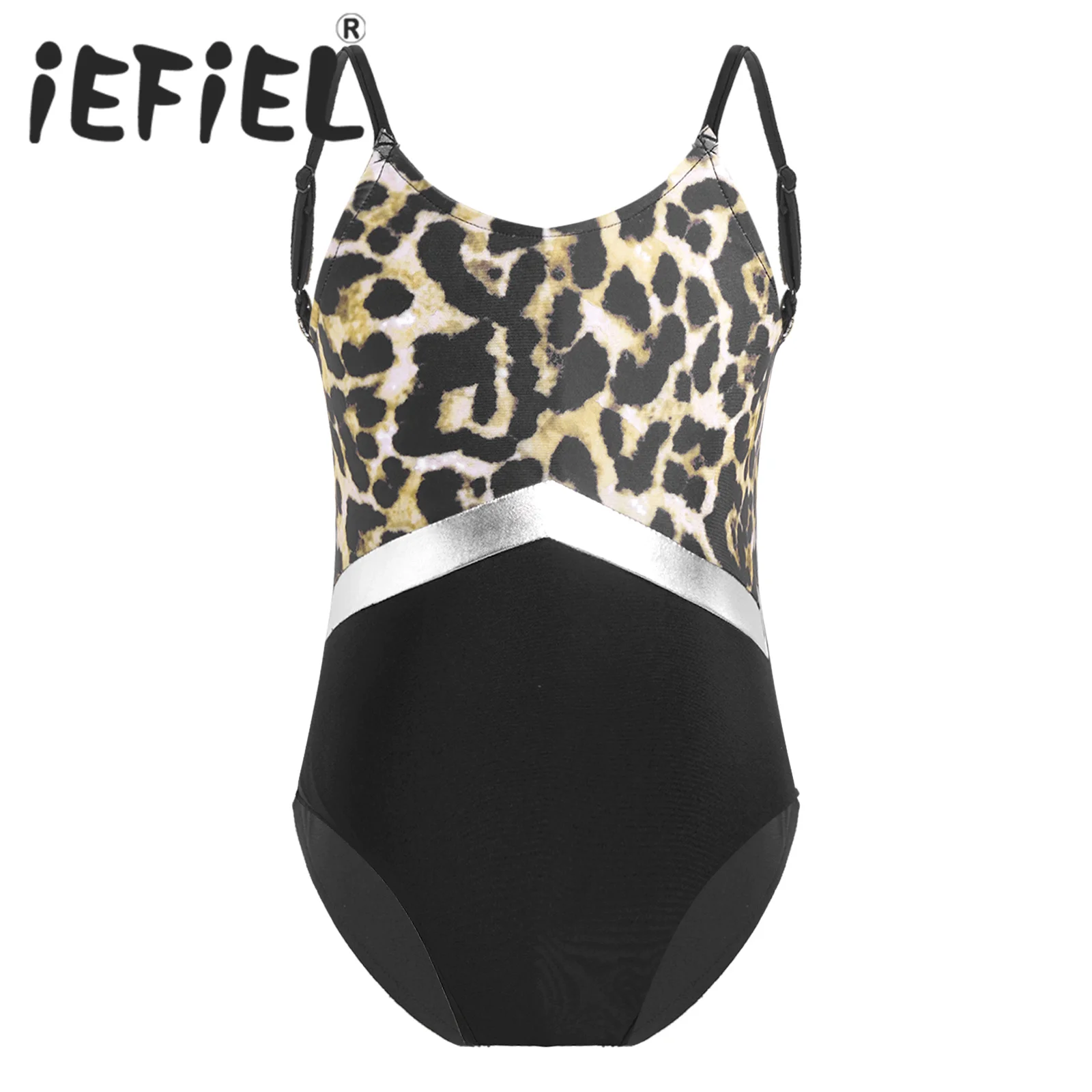 

Kids Girls Leopard Print Ballet Dance Leotard Sleeveless Gymnastics Workout Bodysuit Child Patchwork Dancewear Jumpsuit Romper