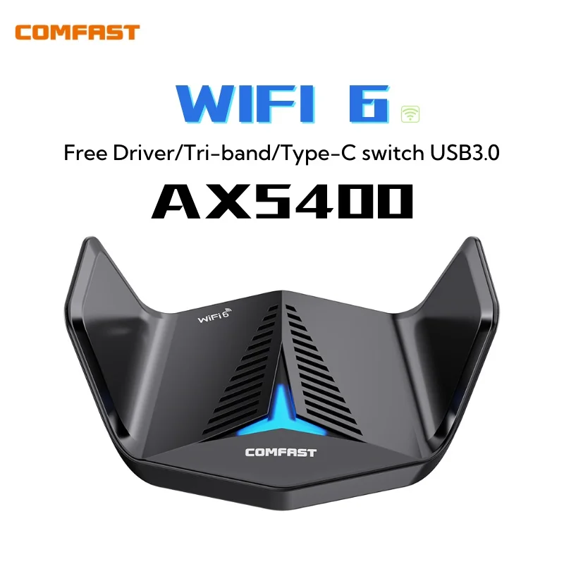 

﻿ Беспроводной адаптер COMFAST AX5400 WiFi6 USB3.0, трехдиапазонный 2,4G + 5G, высокоскоростная игровая сетевая карта для киберспорта для Win10/11 без драйверов