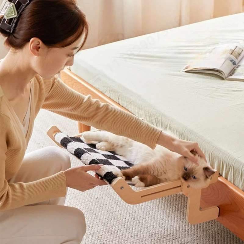 Hanging Cat Hammock Bed Window Balcony Cat Perch Frame Bed Beside Bed Mounted Pet Sunbathing Rest Seat for Kitten Small Cat