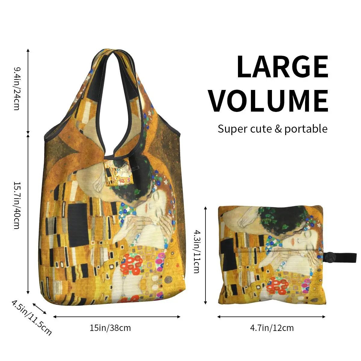 Custom Klimt Beijo Mercearia sacola de compras para mulheres, bonito, grande capacidade, Art Shopper Shoulder Bag, Gustav Klimt Freyas