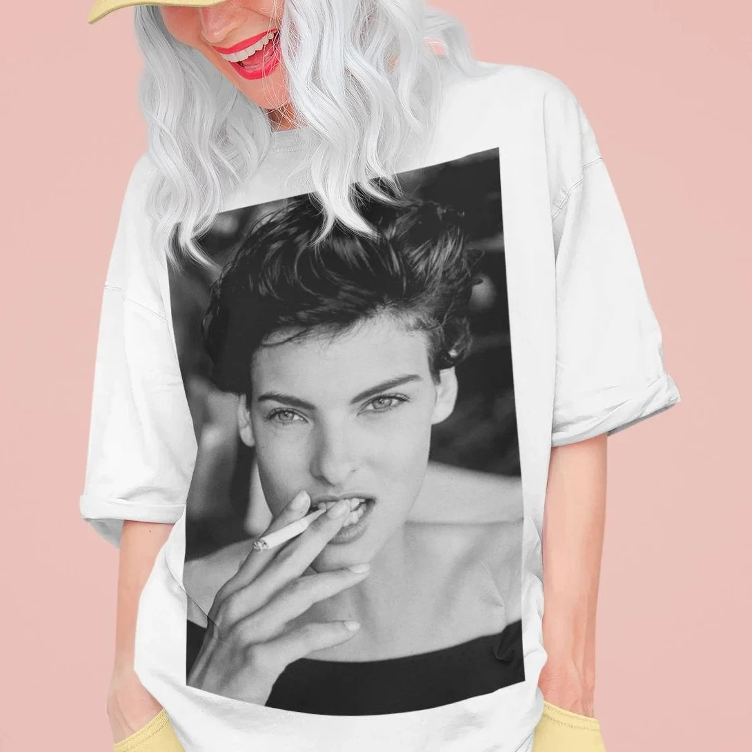 تي شيرت أيقونة الموضة، تي شيرت Linda Ivanglista، تي شيرت ريترو، قمصان عارضة أزياء التسعينيات قمصان مطبوعة ريترو، مطبوعات نموذج التسعينيات #1