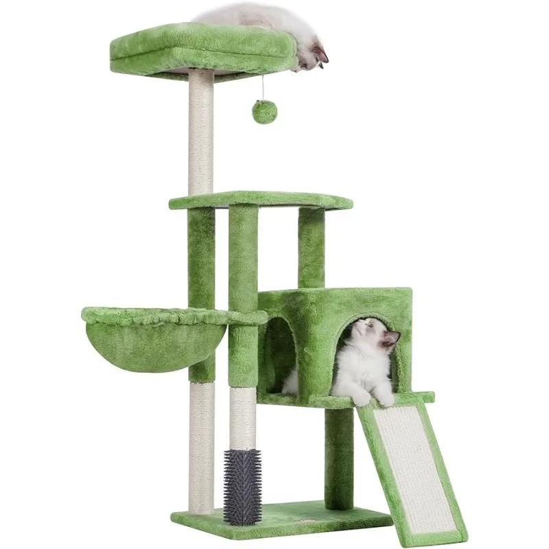 

Heybly Cat Tree with Self Groomer Brush, Tower Condo for Indoor Cats with Padded Plush Perch, House with Basket Scra