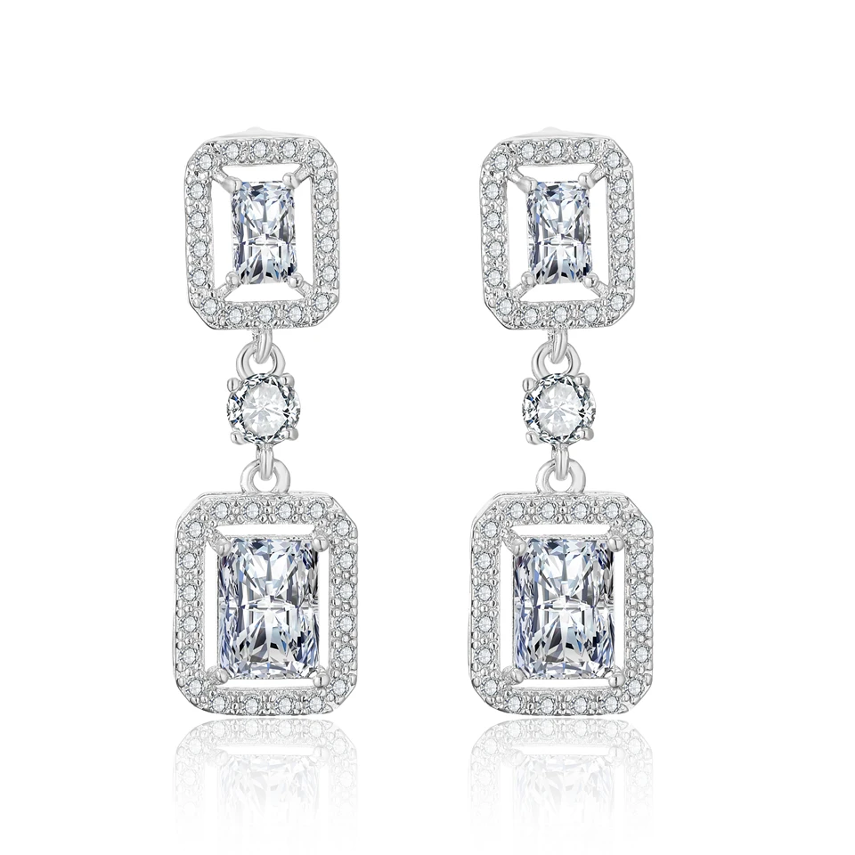 ZAKOL Brand Geometric Square Zircon Drop Earring for Women Shiny Crystal CZ Bridal Dangle Earrings Luxury Wedding Jewelry