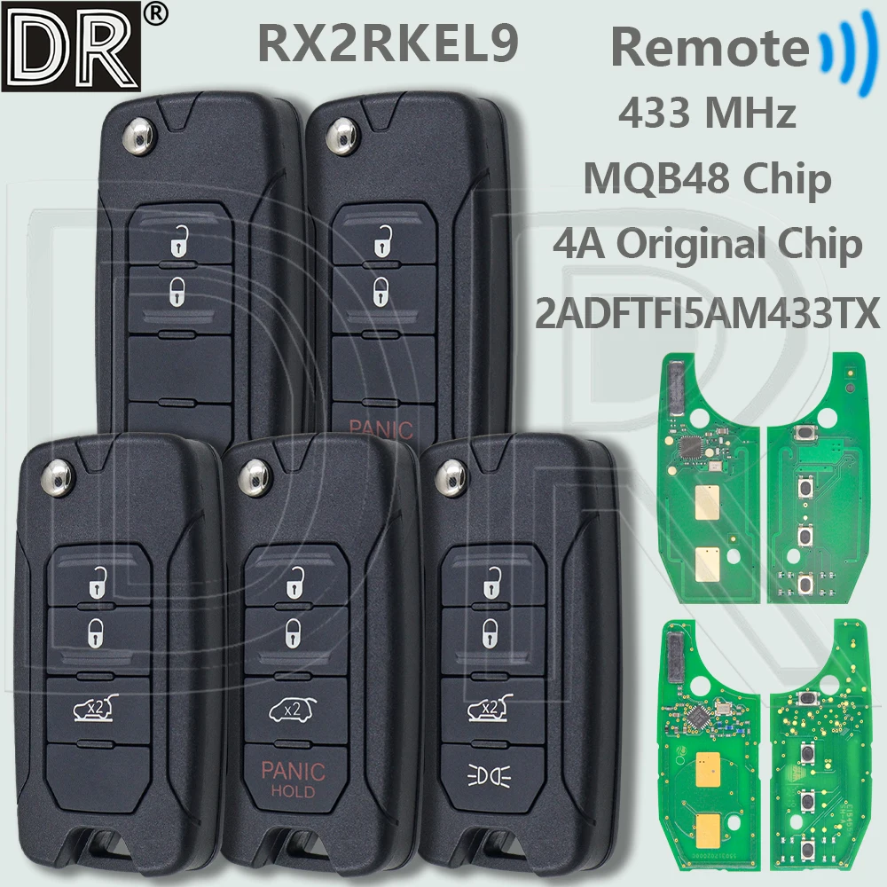 

DR RX2RKEL9 Origianl 4A Chip PCB MQB48 Chip 433MHz Flip SIP22 Car Remote Key 2ADFTFI5AM433TX For Jeep Renegade 2016 2017 2018