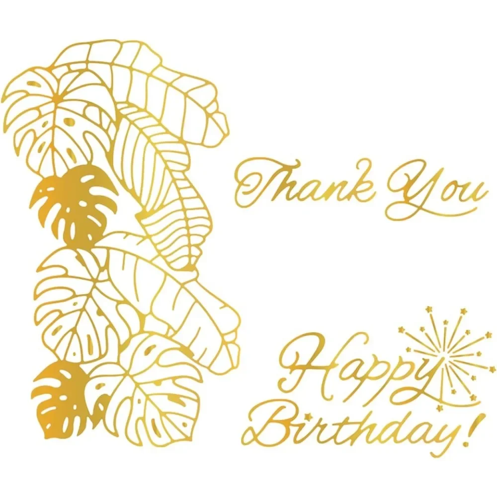 

3Pc Happy Birthday and Thank You Hot Foil Plate Tropical Leaves Pattern for DIY Foil Paper Embossing Scrapbooking Decor Greeting