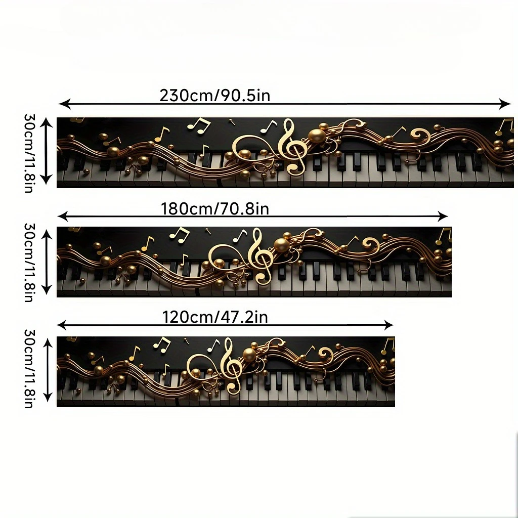 Golden Musical Note Piano Keyboard Print Rectangular Table Runner, Practical, Holiday Home Kitchen Dining Table Runner Decor