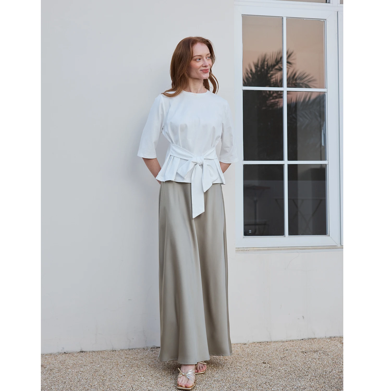 AP 2026 Spring and Summer Women Satin Skirt Solid Color High Quality