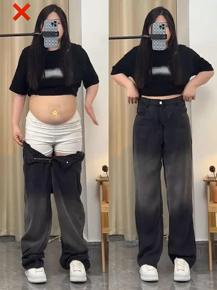 

Graduated Color Ice Silk Denim Jeans Women Summer Thin Wide Leg Loose Slimming Concealing Drapey Wide Leg Pants