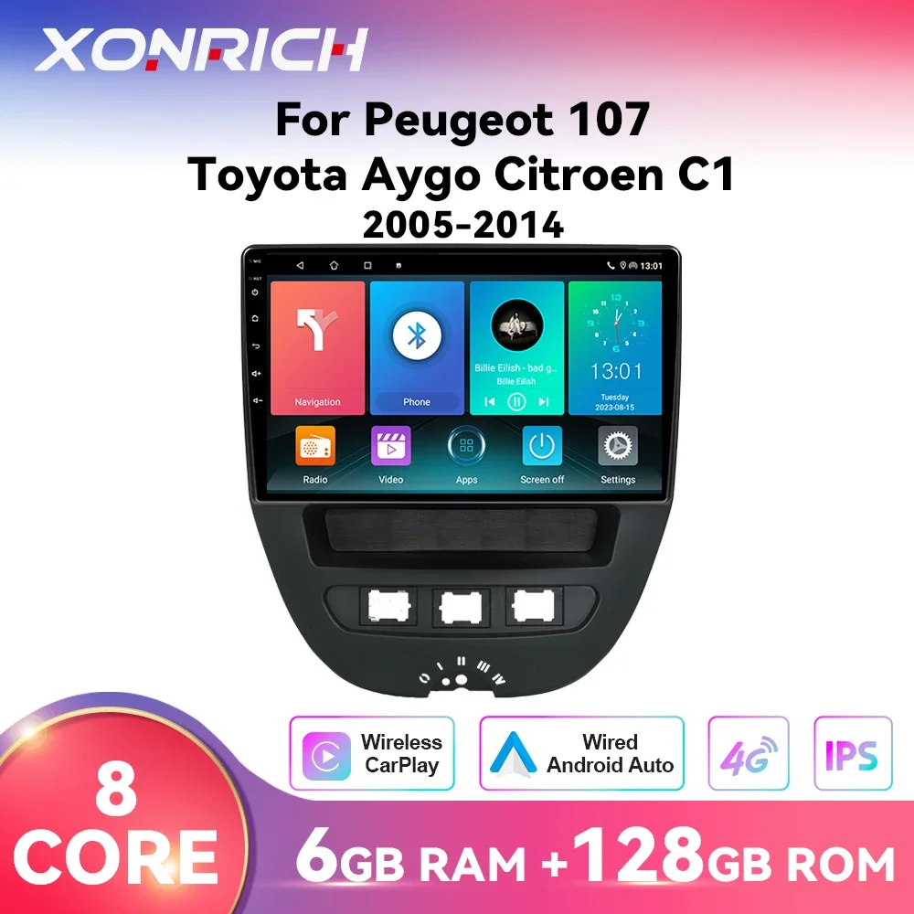 XONRICH Wireless Carplay Car Radio Player For Peugeot 107 Toyota Aygo Citroen C1 2005 - 2014 Android Auto 128G GPS No 2 Din DVD